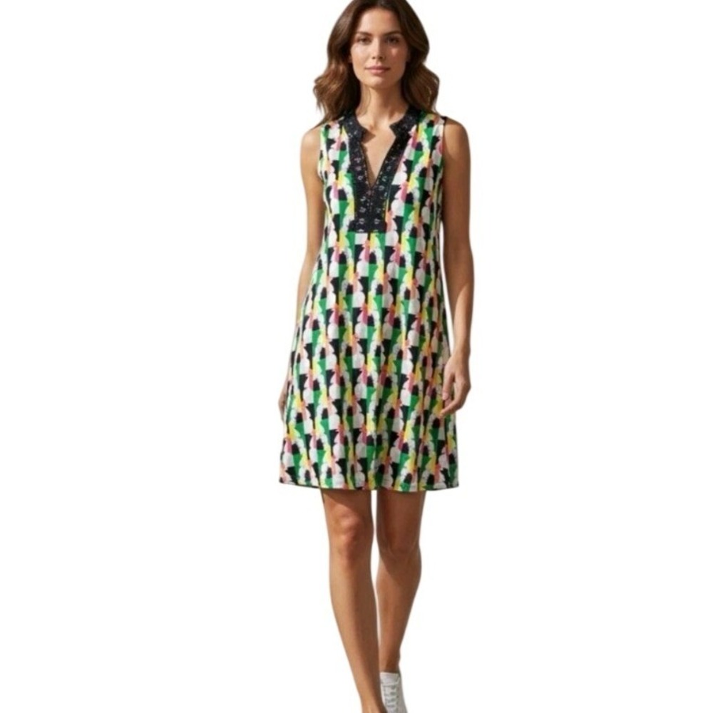 Crown & Ivy Woman Elephant Print Shift Dress‎ 1X Sleeveless Crochet NWOT